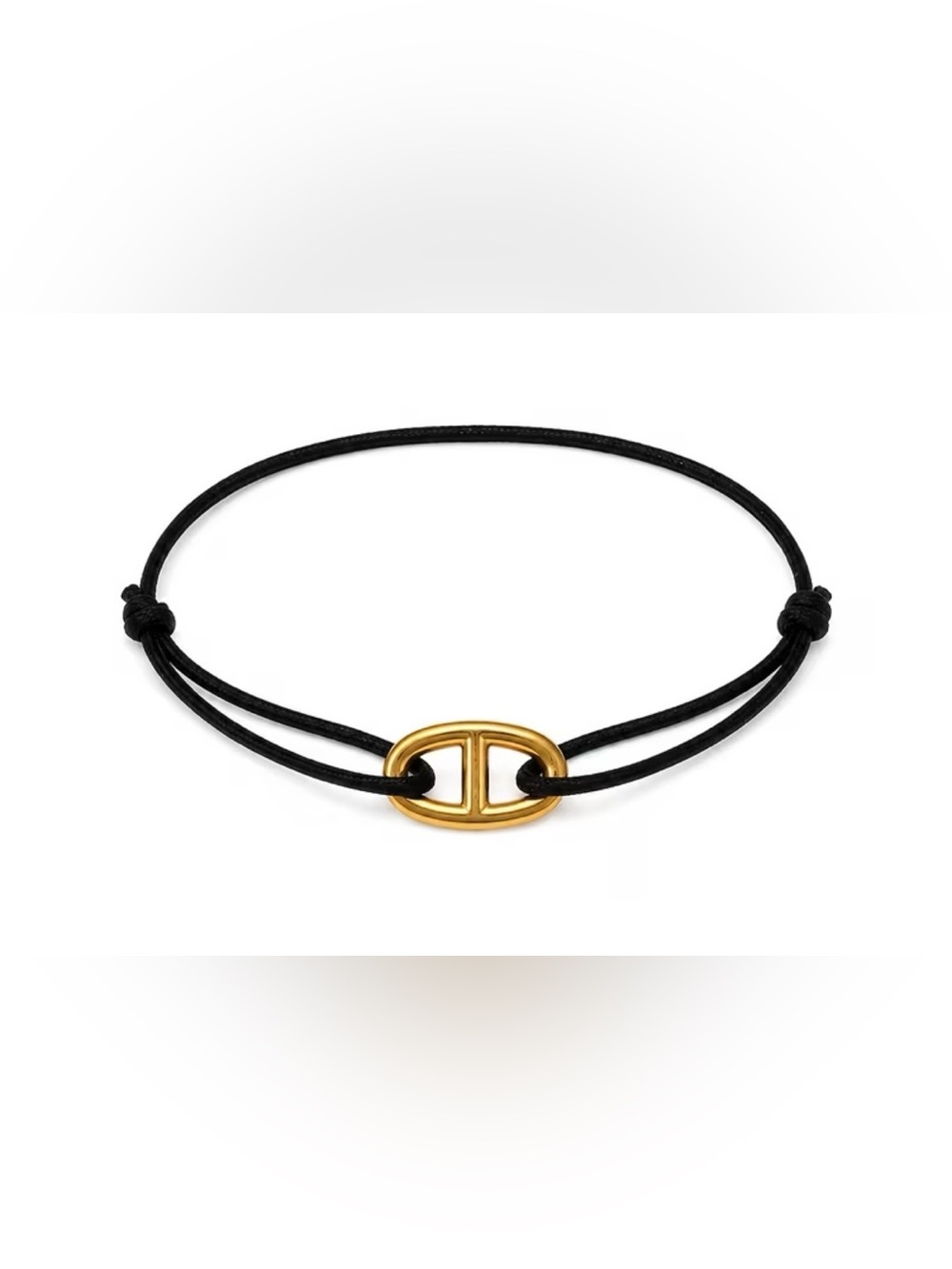 Gold Oval Accent Black Cord Bracelet - Designer Style